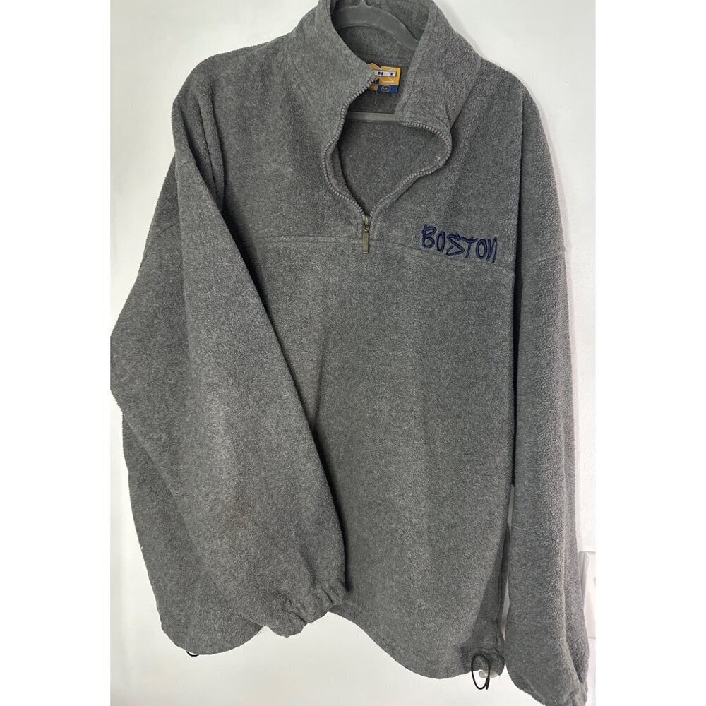 XNT Mens Fleece Pullover 2XL Gray Embroidered Sweatshirt Style Cozy Fall Y2K